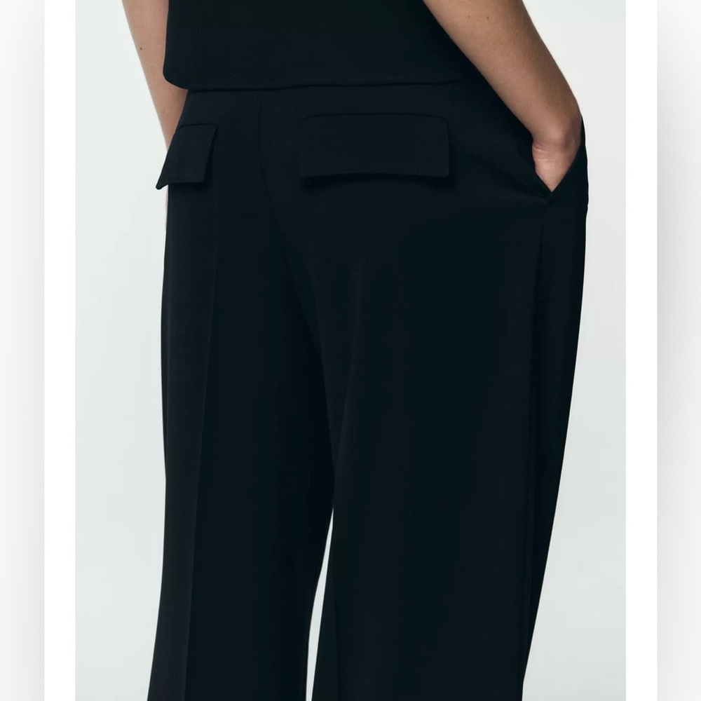 NWT Zara Classic Black Chain Wide Leg Pleated Trousers XS - Picture 4 of 12